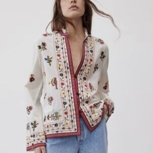 Zara embroidered floral bird jacket